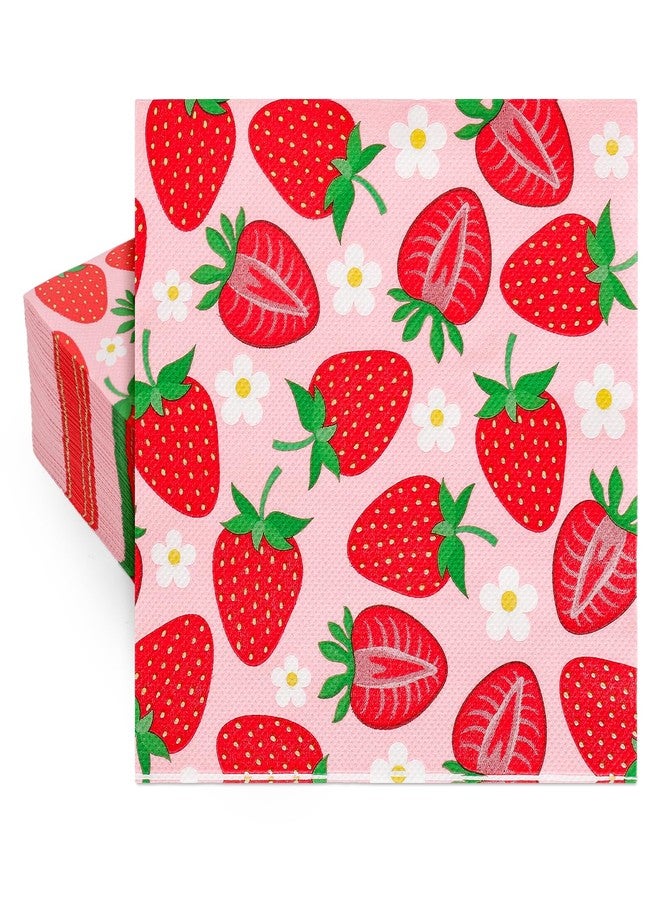 Whaline 80Pcs Strawberry Paper Napkins Fruit Disposable Napkins Red Pink Luncheon Dinner Table Napkins for Wedding Birthday Baby Shower Party Supplies - Image 1
